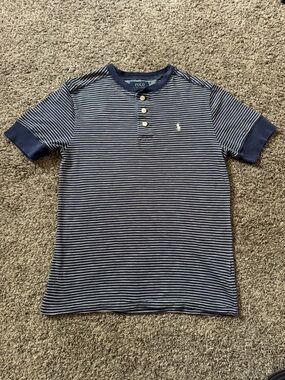 Polo by Ralph Lauren Navy & White Striped Henley Size 14/16 L, (A-98)